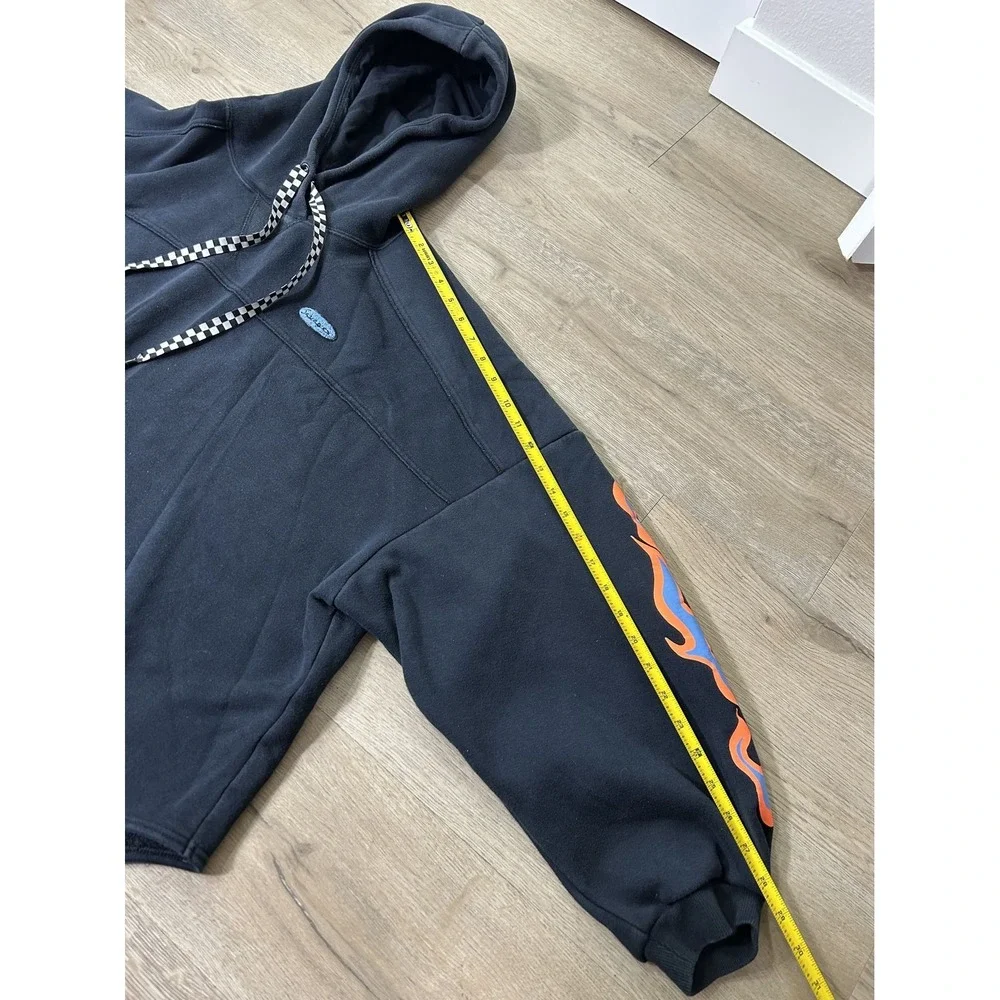 Savage X Fenty Essentials Oversized Black Orange Blue Flame Sleeve Hoodie XL